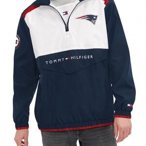 Men's Patriots Tommy Hilfiger Navy and White w/ red accents Pullover Windbreaker